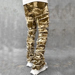 Jeans Vaqueros de Mezclilla Camuflados Lavados, Desgastados, Rotos y Parchados, Estilo Urbano, Personalizados para Hombre - Product Image 4