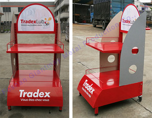 Tùy Chỉnh Kim Loại 2 Tầng Tầng Thường vụ Chất Bôi Trơn Động Cơ Dầu Động Cơ Hiển Thị Đứng Kệ Giá Với Bánh Xe - Product Image 5