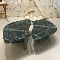 Karois — table basse vintage en pierre irrégulière, design moderne poli, pour le salon, 2 pièces, avec bout latéral, en marbre vert