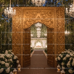 Panel de Puerta de Entrada para Boda en Oro Antiguo Real, Arco de Entrada Mandap Tallado de Lujo para Bodas de Destino y Exportación - Product Image 2