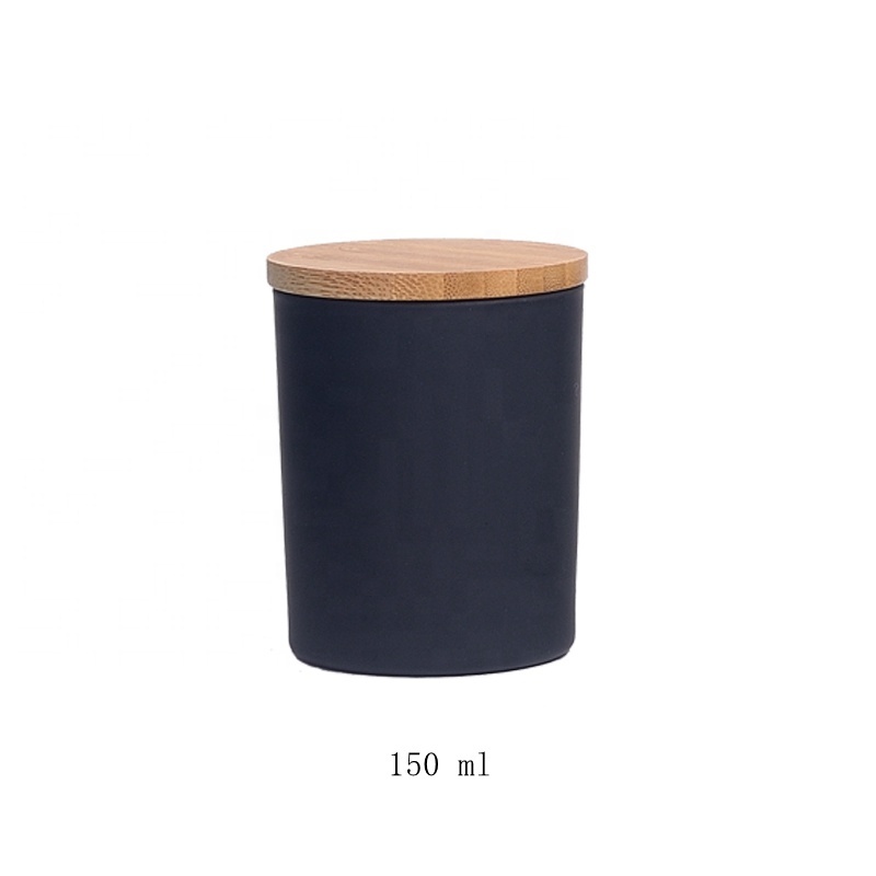 Glass Jar Candle 150 Ml Glass Jar Candle Holder Wooden Lid 150 G Matte Black Glass Candle Jar With Wood Lid