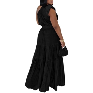 ชุดแม็กซี่เดรสแฟชั่นสำหรับผู้หญิงชุดเดรสเปิดไหล่ไม่มีสายผูกเชือก - Product Image 2
