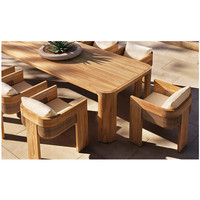 Meubles de restaurant de patio Chaise design à jambes larges Table en bois massif Ensemble de repas d'extérieur en teck