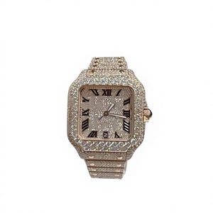 High-<b>End</b> Square Case Moissanite Watch Stainless Steel Band 10 <b>Bar</b> Water Resistance Hip-Hop Style Glass Dial Personalized - Product Image 1