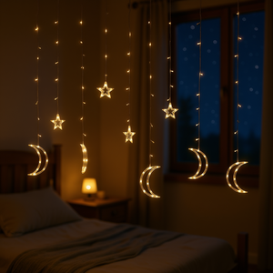 Luces Decorativas de Estrellas y Luna, Iluminación Cálida Blanca, Control Remoto, 138 LED, Funciona con Batería, IP65, Uso en Interiores y Exteriores - Product Image 2