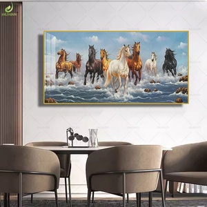 Cuadro Colgante de Lujo para Sala de Estar, Arte de Pared para Oficina, Pinturas de Porcelana de Cristal, Siete Caballos, Animales, Venta Caliente, Personalizado - Product Image 2