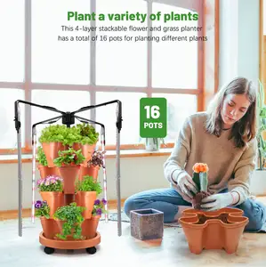 16 Pots Herb Grow Kit Indoor Vertical Garden Soil Planting Kit Flower Lettuce Strawberry Planter