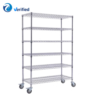 Scaffalatura Industriale a 6 Ripiani in Metallo Cromato, Design Regolabile e Durevole, Installazione Plug-In con Ruote, Scaffali per Stoccaggio - Product Image 2