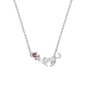 Collar de plata de ley S925 con acabado cepillado al por mayor, con varita mágica en forma de gato incrustada con adornos de cristal de granate y topacio - Product Image 1