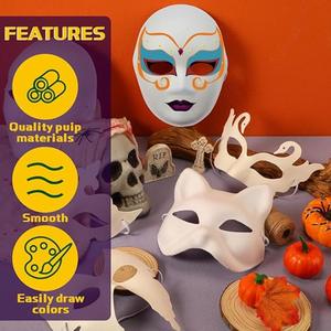Masques en pulpe <span class=keywords><strong>de</strong></span> papier blancs à peindre, masques artisanaux vierges pour déguisements, décorations <span class=keywords><strong>de</strong></span> fête d'Halloween pour femmes et hommes - Product Image 3