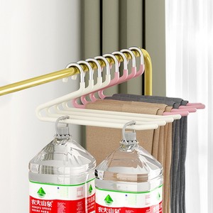 Cintre à pantalons avec pinces, organisateur de rangement gain de place pour armoire, type crochet, en PP, blanc crème, rose, gris, beige - Product Image 1