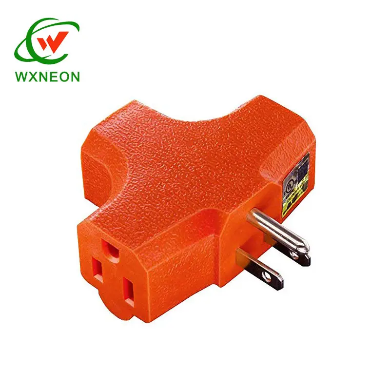 Orange 125V Home Use Plastic 3 Way Outlet Wall Plug Adapter T Shaped Wall Socket Plug