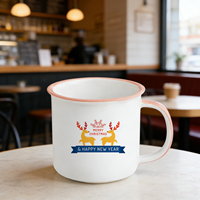 Ensemble de tasses à café de camping en céramique à l'aspect émail rétro vintage avec logo personnalisé, vaisselle en grès mouchetée classique pour le feu de camp