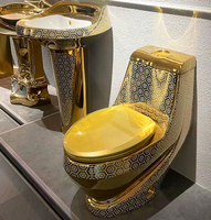 Lavabo cylindrique en céramique pour salle de bain, ensemble de toilette doré