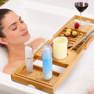 Bandeja de Baño Plegable de Bambú con Portavasos para Productos de Cuidado Personal y Lectura - Product Image 1