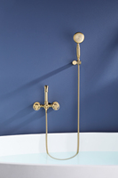 Ensemble de douche et baignoire moderne en laiton doré avec inverseur, robinet mural finition chromée avec douchette à main