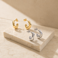 Boucles d'oreilles créoles dorées et argentées, forme irrégulière et fluide, avec fermoir à tige, bijoux fantaisie pour femmes, vente en gros, cadeau