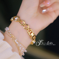 Montre-bracelet pour femme BS Bee Sister FA1685, quartz, or, avec bracelets en perles