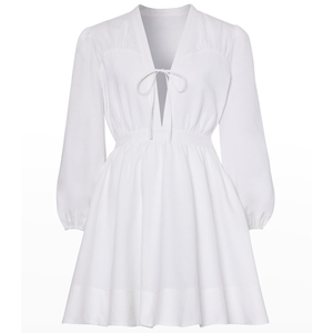 Robe en lin col en v profond couleur unie Club robes coréennes robes de soirée femmes Mujer Ropa coton été Mini robes décontractées Simple - Product Image 4