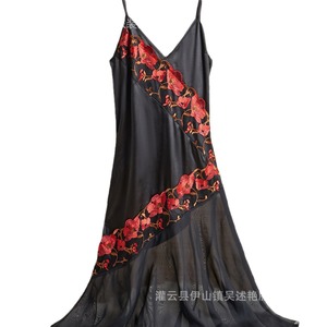 European and American foreign trade, cross-border sales, <b>patchwork</b> embroidered mesh sexy deep V flowing full <b>skirt</b> slip dress - Product Image 5