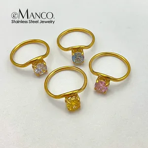 eManco Vibrant <strong>Y2K</strong> Monthly Teardrop Multi-Color Birthstone Stainless Steel <strong>Ring</strong> Gold Color Women's Daily Gift Trendy Jewelry - Product Image 3