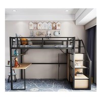 Lit superposé moderne en acier robuste de 1,2 mm d'épaisseur, sans grincement, gain de place, avec bureau et escalier, idéal pour hôpitaux et hôtels