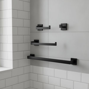 Ensemble d'accessoires de salle de bain moderne noir mat, fixation murale, 25 pouces, design contemporain, métal résistant à la corrosion - Product Image 2