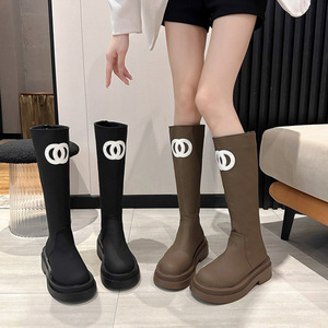 Bottes longues pour femme, style décontracté, couleur unie, talon épais moyen, fermeture éclair arrière, semelle épaisse, antidérapantes, respirantes, pour l'automne - Product Image 3