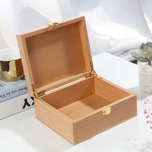 Wholesale Large Size Natural Color Gift Wood Box Book Medicine Candy Storage Wooden Keepsake Box With Lid