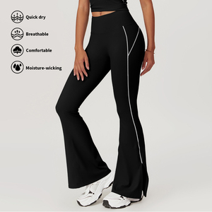 Nouveaux Leggings de Sport Femme Personnalisables avec Logo, Haute Qualité, Coupe Ajustée, Fente Latérale, Ligne Blanche, pour Entraînement et Yoga - Product Image 3