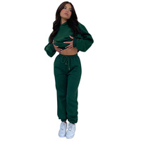 SRML-211333 Setelan Olahraga Wanita Terbaru Warna Solid Berbahan Fleece dengan Hoodie 2 Potong Pakaian Santai Sehari-hari