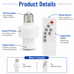 Support de lampe intelligent LED E27 avec télécommande infrarouge, interrupteur de minuterie, interrupteurs inductifs, adaptateur de douille sans fil - Product Image 4