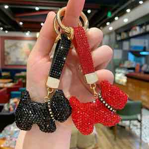Porte-clés Chien de Combat Cartoon Tendance Entièrement Sertie de Diamants, Idéal pour Petit Cadeau, Pendentif de Voiture Flash, Souvenir - Product Image 3