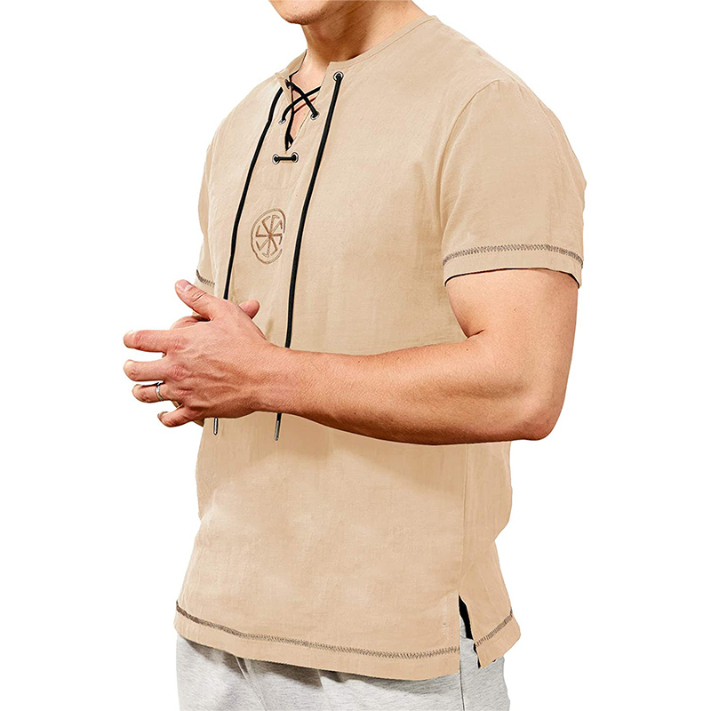 Camicia rinascimentale da uomo color kaki, blusa medievale