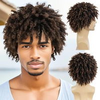 Perruque courte afro bouclée crépue pour hommes noirs, petites locks, cheveux synthétiques à tresser, aspect naturel, bonnet intégral