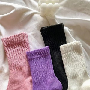 Women's Mid Calf <b>Socks</b> Solid Color Cotton Breathable Casual Summer Style White <b>Black</b> Pink Purple - Product Image 4