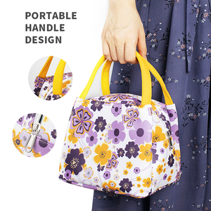 Custom Printed Flower Aluminum Foil <strong>Women</strong> Tote PU Leather Food Insulated Thermal <strong>Lunch</strong> <strong>Bag</strong> - Product Image 3