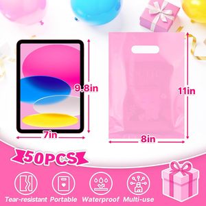 Pink Plastic <b>Gift</b> <b>Bags</b> 8x11in Die Cut Handles 50 Pcs For Party Favors Wedding Birthday Anniversary - Product Image 2
