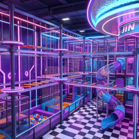 Système de parcours d'obstacles et mur d'escalade Cyberpunk commercial avec pont en corde pour parc de trampolines et centre de fitness pour adolescents