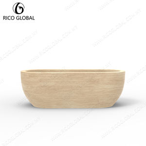 Bañera italiana de piedra natural travertino beige Diseño ovalado elegante para una experiencia de Baño lujosa - Product Image 2
