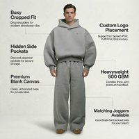 Hoodie Pria Custom 500 Gsm Fleece Katun Tebal Model Crop Boxy Fit Oversized Bordir Logo Produsen Hoodie
