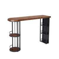 Table de bar commerciale moderne en fer et bois massif, démontable, pour café mural étroit, avec combinaison table haute et chaises décontractées