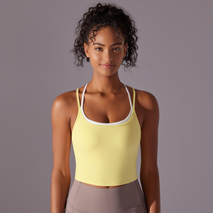 Sujetador deportivo de tirantes cruzados dobles para mujer, cuello redondo, con almohadillas extraíbles, top corto de yoga, ropa deportiva para gimnasio y entrenamiento. - Product Image 5