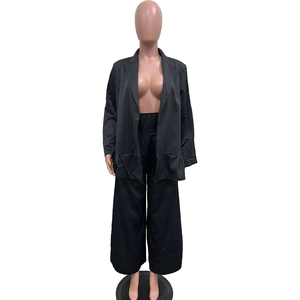 Women's <strong>Clothing</strong> 2023 Trendy Women Clothes Ruffle Hem Jacket &amp; High Waist Pants Set - Product Image 4