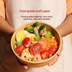 Bol à salade en papier kraft écologique, jetable, rond, avec couvercle transparent, pour service de livraison à emporter, emballage pour boutique - Product Image 2