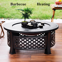 Table de foyer extérieur en acier inoxydable noir, barbecue au charbon de bois, seau à glace, chauffage de terrasse, brûleur à bois portable