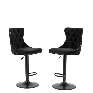 Tabourets de bar modernes en velours Db Furniture, hauteur réglable de 25 à 33 pouces, pivotants, pour îlot de cuisine de style farmhouse - Product Image 1