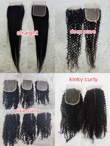 Letsfly - Cierre de Encaje Transparente sin Costuras 4x4, Encaje Suizo Pre-Depilado 10A, Cabello Humano Remy 100% Natural, Extensiones de Cabello Rizado Pixie - Product Image 3