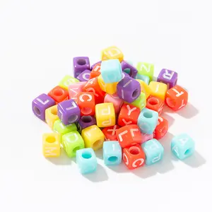 100pcs Acrylic Letter Beads Pink Square Alphabet Beads For DIY Bracelet  6*6mm Ramdom