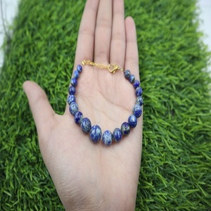 High Quality Classic Style Gold Plated Natural Lapis Lazuli Beaded <b>Adjustable</b> <b>Bracelet</b> for Anniversary Gift Jewelry Making - Product Image 2